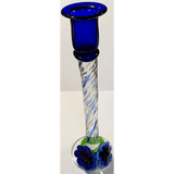 Stunning Blue Art Glass Candlesticks with Twisted Stems and Flowers