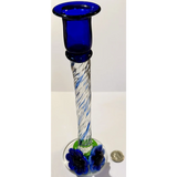 Stunning Blue Art Glass Candlesticks with Twisted Stems and Flowers
