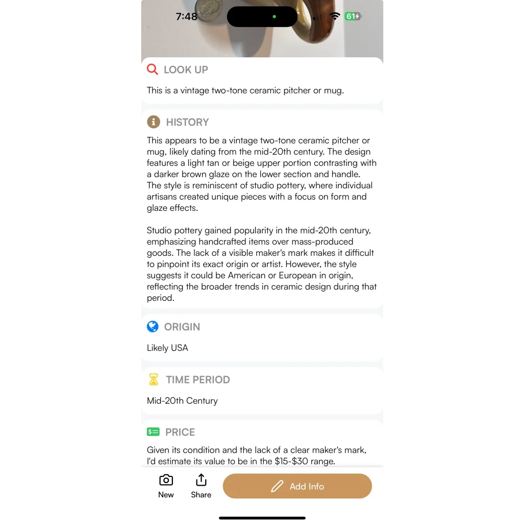 Stunning Vintage Mid Century Studio Pottery Mug with Two Tone Design