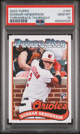 Graded 2023 Topps Gunnar Henderson #107 Throwback Thursday Rookie RC Baseball Card PSA 10 Gem Mint