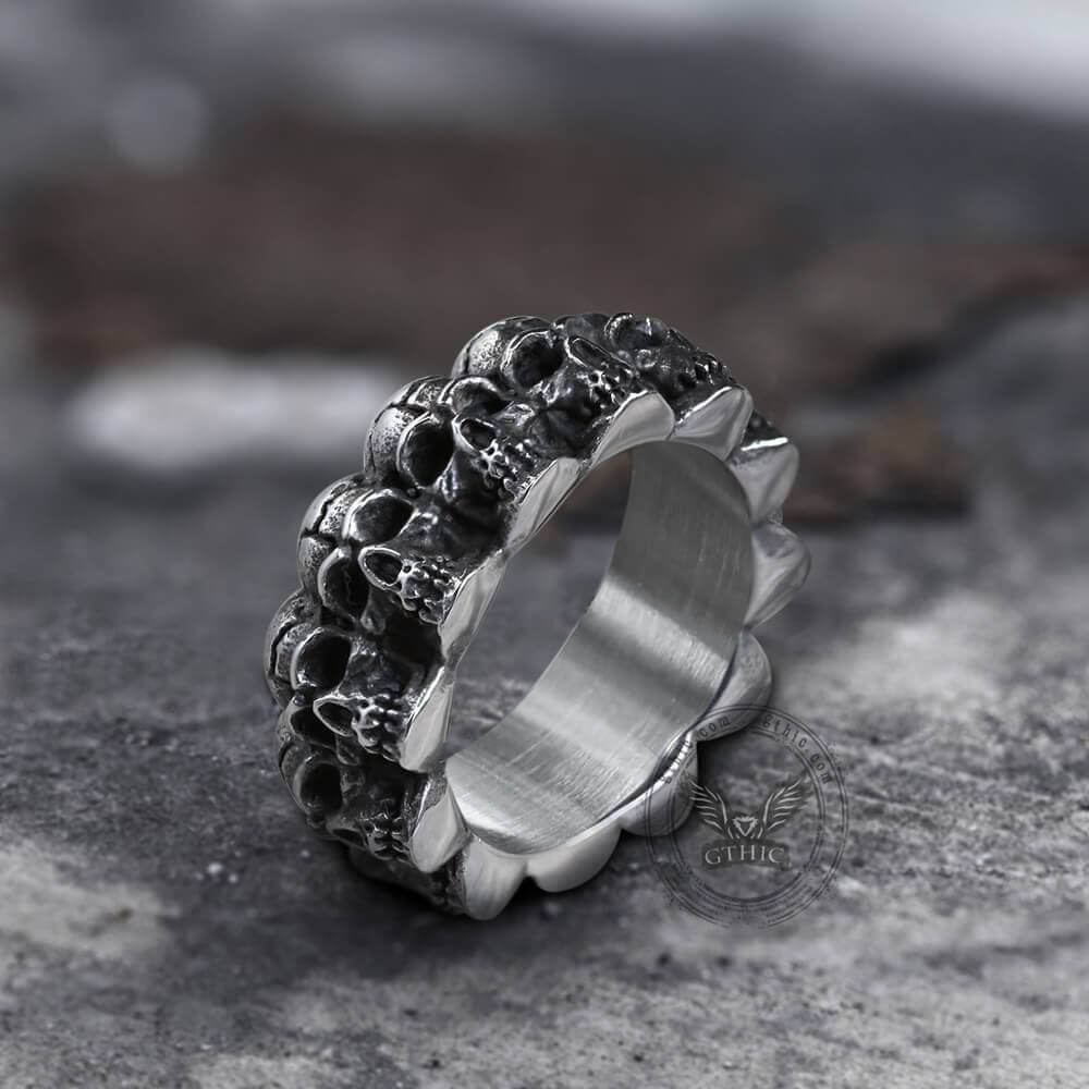 Surrounded Titanium Stainless Steel Skull Ring