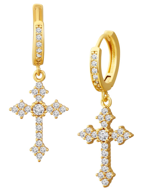 Sacina Gold-tone Rhinestone Cross Hoop Earrings Cross Earrings for Women Rhinestone Earrings Gothic Earrings Y2k Earrings Christmas Jewelry Gift for Women - Lootquake