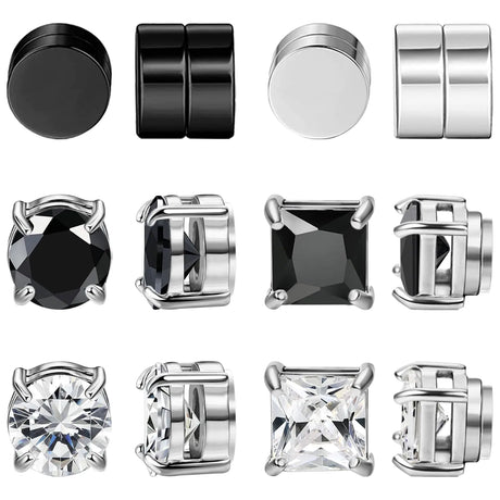 NEWITIN 6 Pairs Stainless Steel Magnetic Stud Earrings for Men Magnetic Earrings Men Clip on Earrings Non Piercing Earrings Unisex CZ Magnetic Earrings Diamond Earrings for Women Men - Lootquake