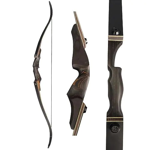 Arc classique démontable Black Hunter de 60 pouces, 20 à 60 lb, traditionnel en bois, pour droitier, pour la chasse américaine, pour l'entraînement à la cible (noir et marron, 60 lb)