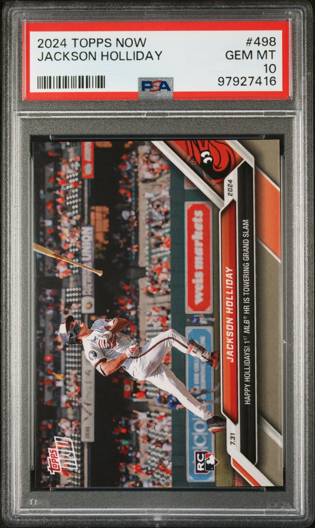 Tarjeta de béisbol de Jackson Holliday n.° 498, primer jonrón de la MLB, calificación Topps 2024, para novatos, RC, PSA 10 Gem Mint
