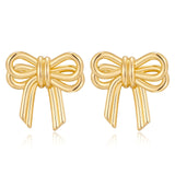 FAMARINE Gold Bow Earrings Women Double Bow Stud Earrings Small Earrings Jewelry - Lootquake