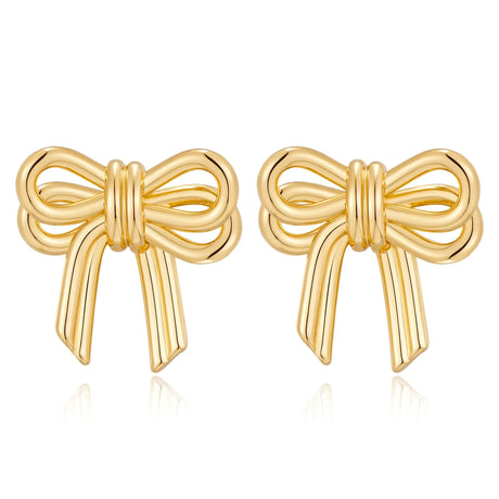 FAMARINE Gold Bow Earrings Women Double Bow Stud Earrings Small Earrings Jewelry - Lootquake