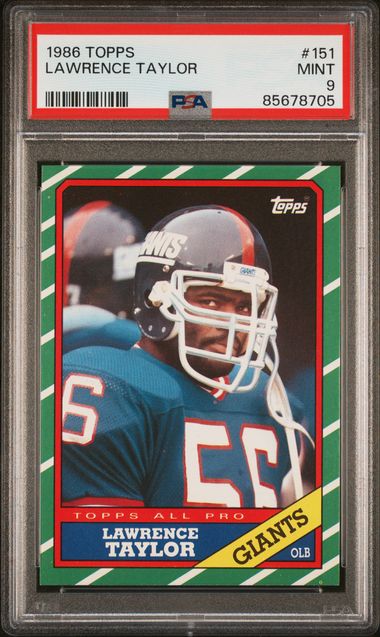 Tarjeta de fútbol Lawrence Taylor n.° 151 de Topps de 1986, PSA 9 Mint