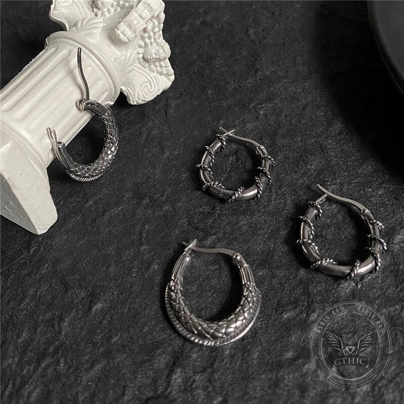 Thorns and Python Stainless Steel Hoop Earrings