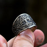 Tree of Life Raven Stainless Steel Viking Ring