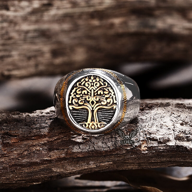 Anillo vikingo de acero inoxidable con sello del Árbol de la Vida