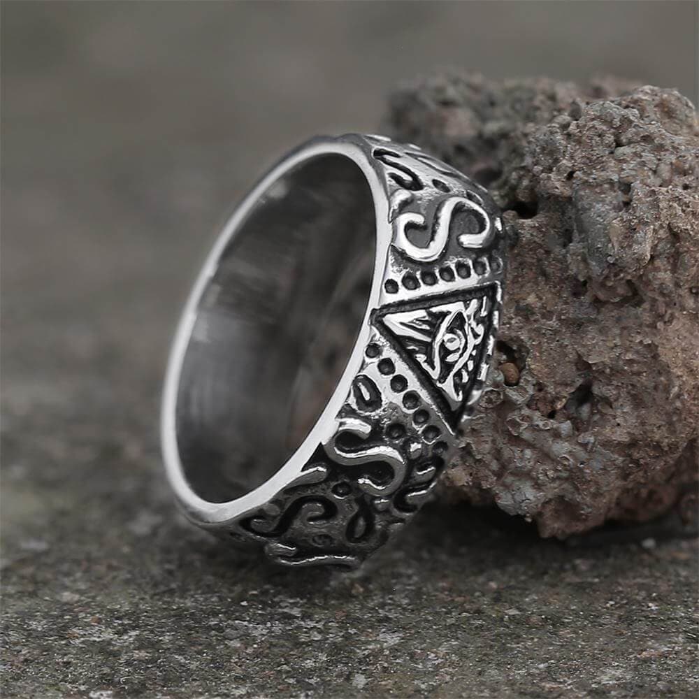 Anillo masónico de acero inoxidable con el Ojo de la Providencia Triangular