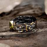 Triangle Topaz Inlaid Brass Cocktail Ring