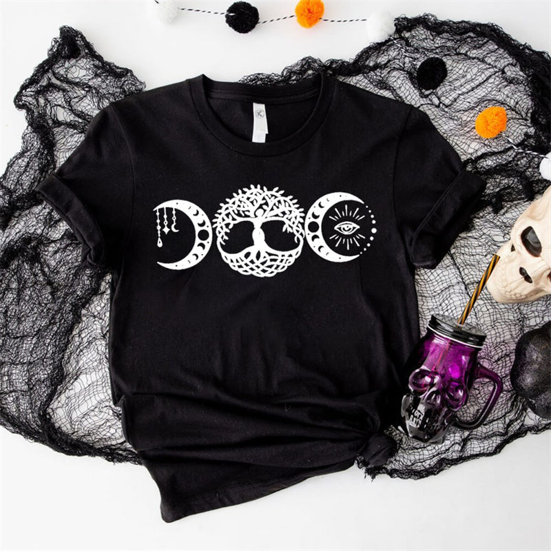 Triple Goddess Round Neck Short Sleeve T-shirt