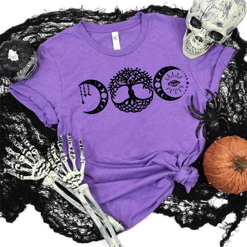 Triple Goddess Round Neck Short Sleeve T-shirt