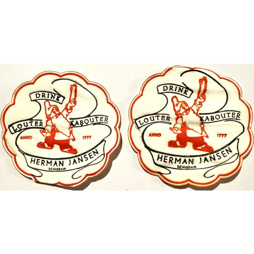 Rare Two Vintage 1950s Herman Jansen Spicy Leprechaun Coasters