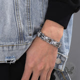 Two Skulls Stainless Steel Biker Bracelet