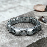 Two Skulls Stainless Steel Biker Bracelet