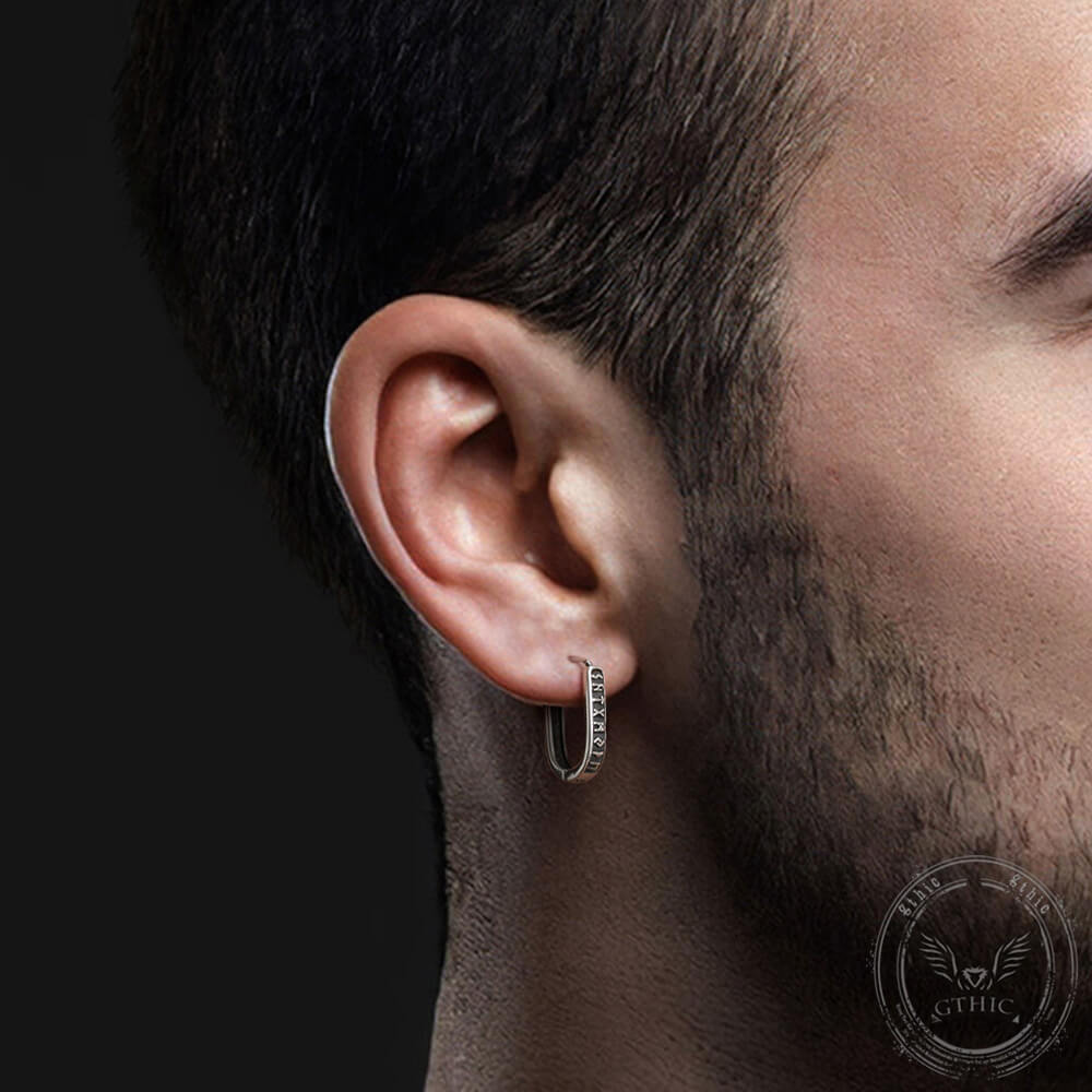 Pendientes de acero inoxidable con runas vikingas en forma de U