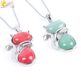 Cat Shape Natural Stone Necklaces With Beads Chain - Lootquake