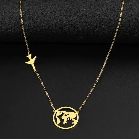 Stainless Steel Necklaces Airplane Globe Map Traveler Pendants Fashion - Lootquake