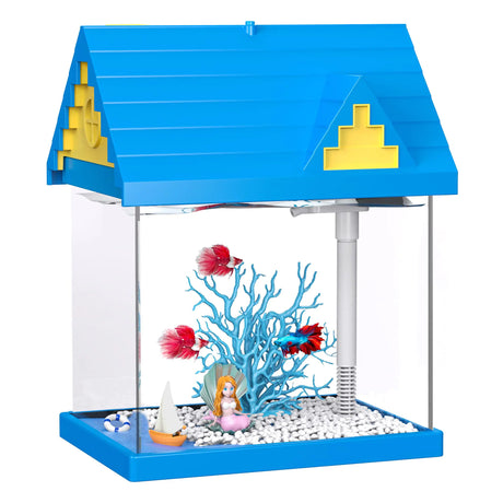 FREESEA Aquarium Betta Fish Tank: 2 Gallon Glass Betta Tank with Filter and Light for Shrimp Jellyfish Goldfish - Small Aquarium Starter Kit for Home Office Room Decorative Desktop Kids Gifts - Lootquake