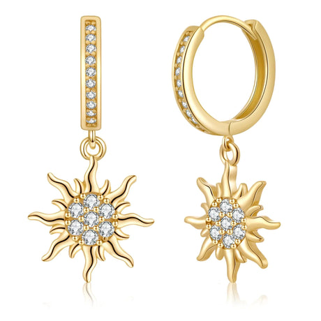 ToHeart Gold Sun Earrings for Women Sun Dangle Earrings Cubic Zirconia Earrings - Lootquake