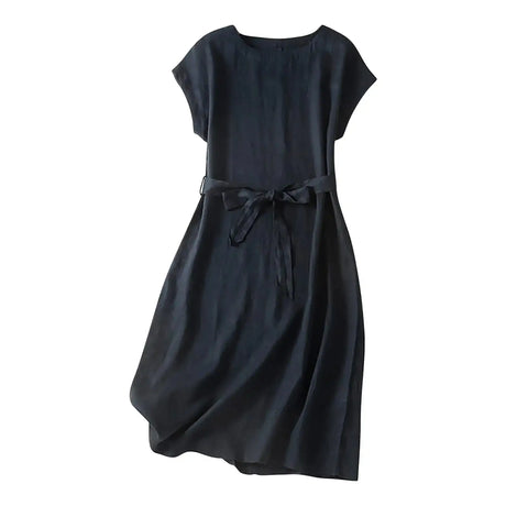 Womens Bohemian Cotton Linen Dresses 3/4 Sleeve Maxi Long Dress Plain Classic Dresses Trendy Boho Dresses with Belt - Lootquake