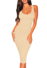 Womens Sexy Bodycon Tank Dresses Sleeveless Ribbed Knit Midi Club Dresses A-Apricot - Lootquake