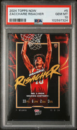 Tarjeta de baloncesto RC de Zaccharie Risacher #5 Rookie, calificada en Topps Now 2024, PSA 10 Gem Mint