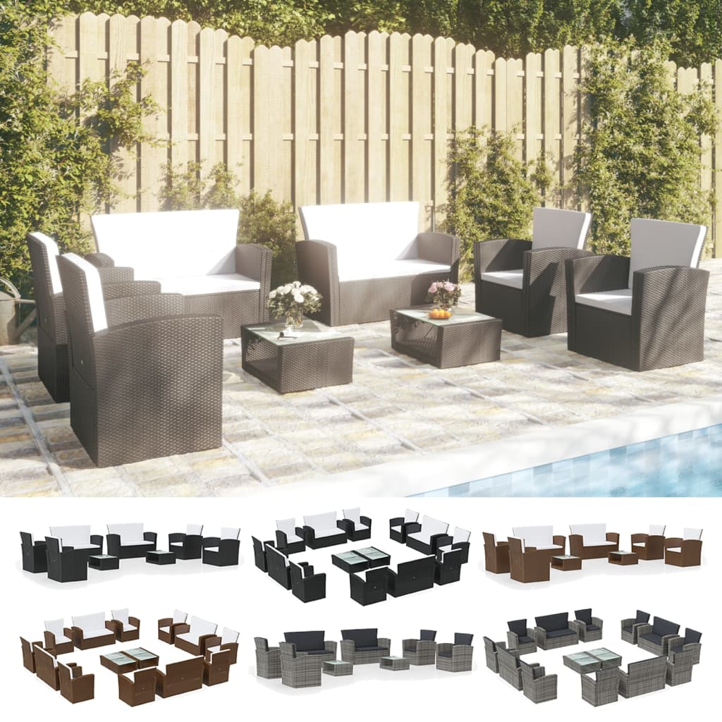 vidaXL Patio Lounge Set Sectional Sofa Set 4 Piece with Cushions Poly Rattan