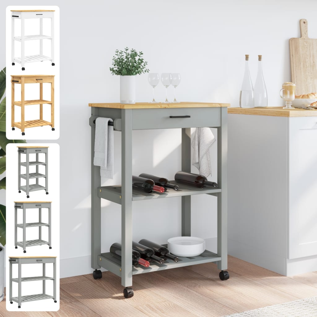 vidaXL Kitchen Trolley Rolling Cart on Wheels Living Room Solid Wood Pine