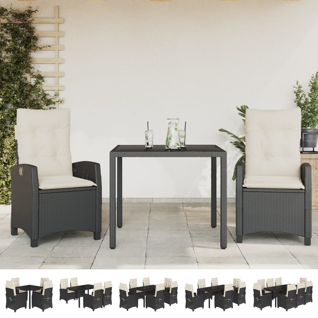 vidaXL 5 Piece Patio Dining Set with Cushions Black Poly Rattan