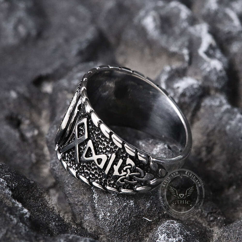 Anillo vikingo de acero inoxidable con Vegvisir y runas