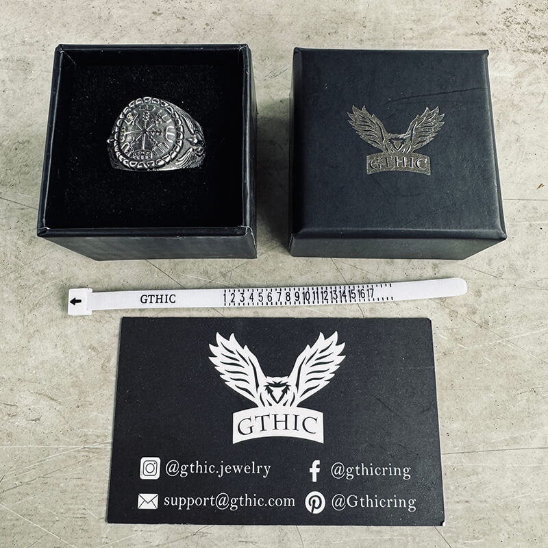 Vegvísir Anillo Vikingo Cuervo Acero Inoxidable