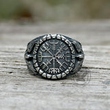 Vegvísir Raven Stainless Steel Viking Ring
