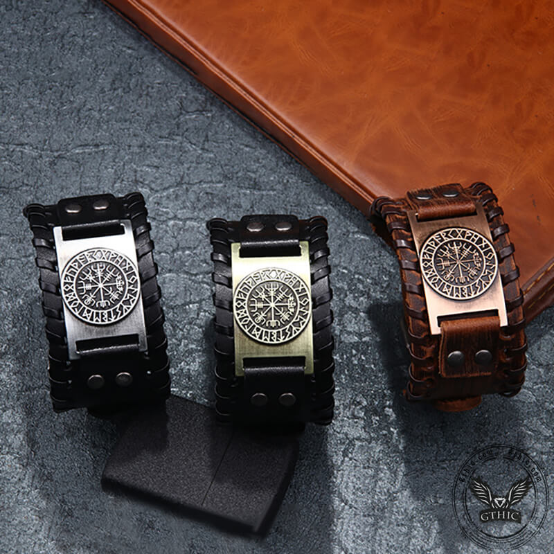 Vegvisir Runes Wristband Leather Viking Bracelet