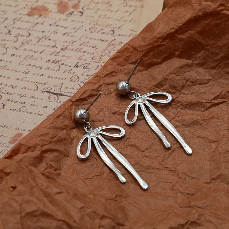 Versatile Tassel Bowknot Stainless Steel Earrings