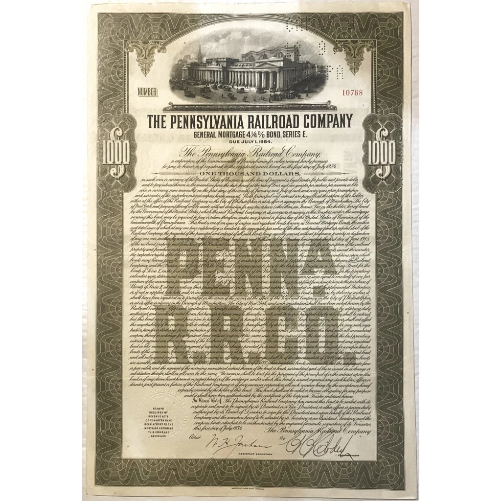 Rare 1934 Pennsylvania Railroad Gold Bond Certificate Discovered
