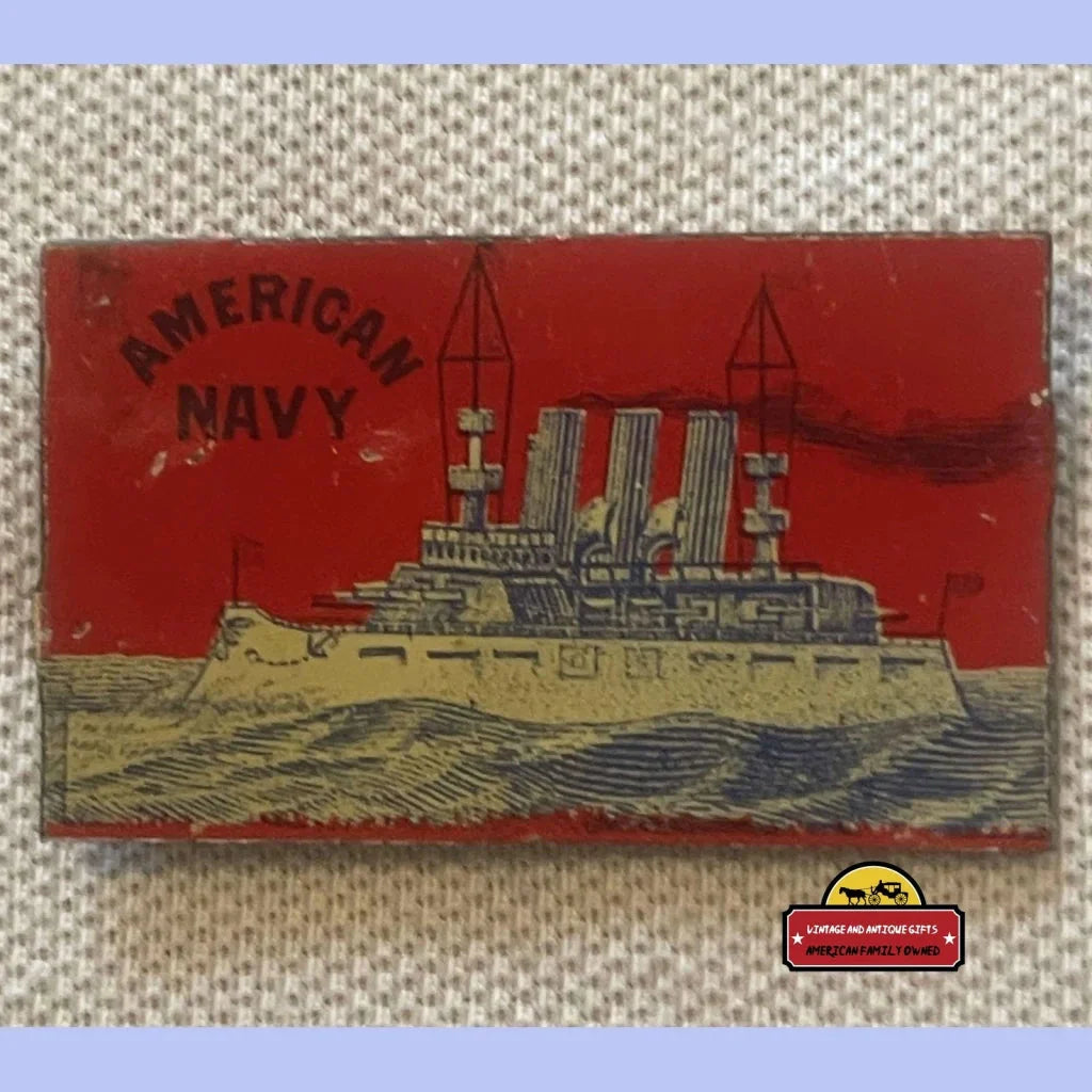 Rare Antique American Navy Tin Tobacco Tag with Intact Backing