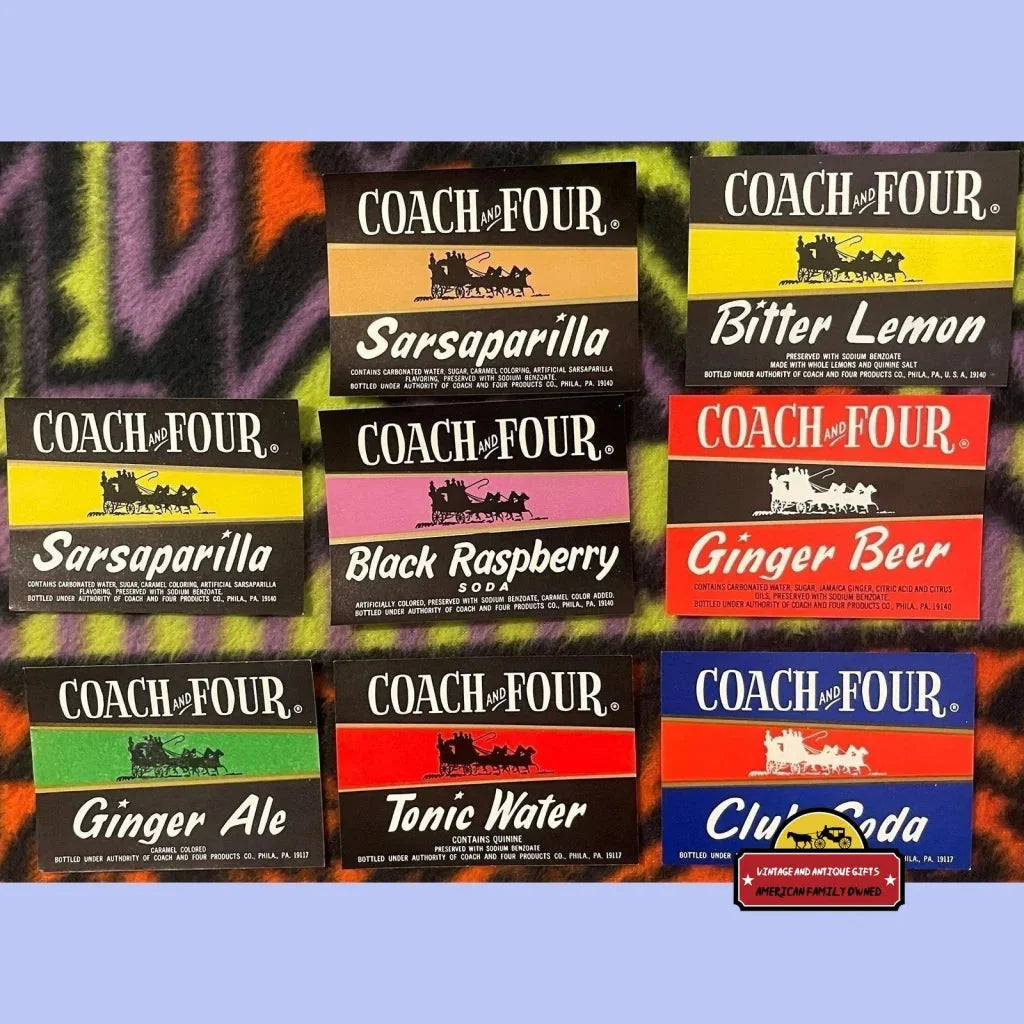 Rare Combo Vintage Coach and Four Soda Labels from 1960s