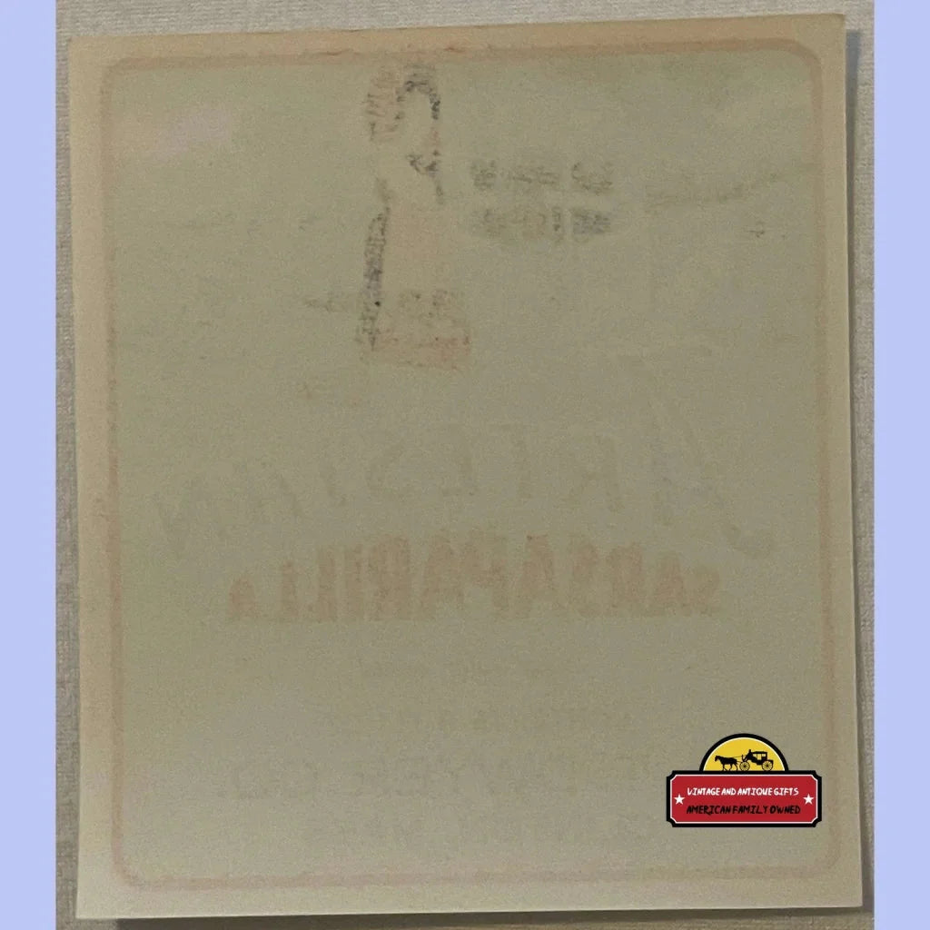 Rare Vintage Artesian Sarsaparilla Label from 1930s Massachusetts
