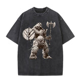 Viking Bear Warrior Print Washed T-shirt