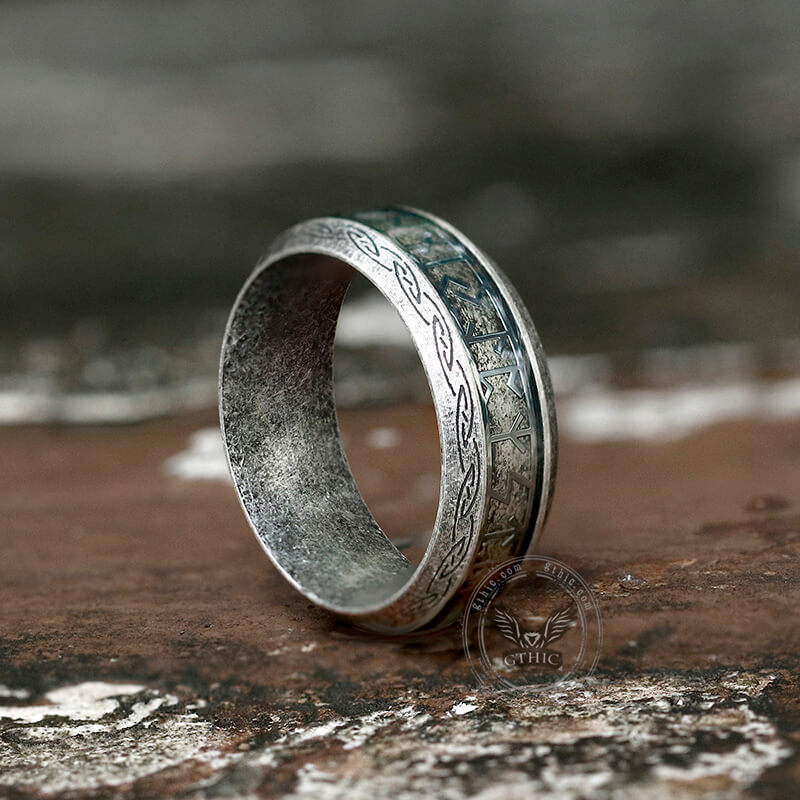 Anillo de acero inoxidable con runas y nudos celtas vikingos