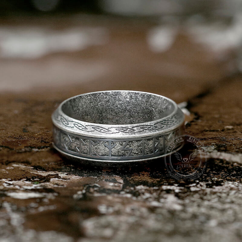 Anillo de acero inoxidable con runas y nudos celtas vikingos