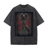 Viking Norse Thor's Mjolnir Raven Washed T-shirt