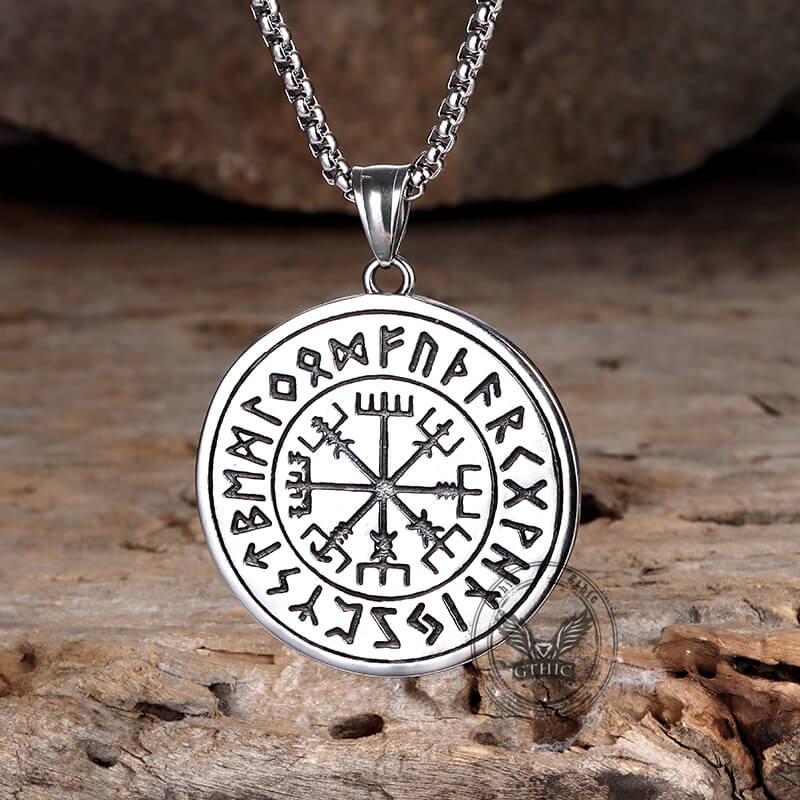 Collar de acero inoxidable con cabeza de lobo y runas vikingas