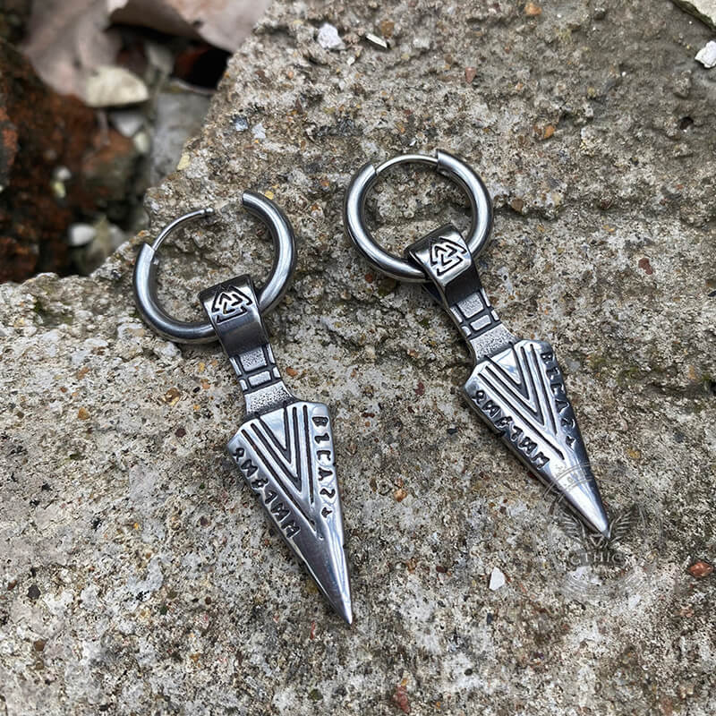 Pendientes de acero inoxidable con punta de lanza vikinga Valknut