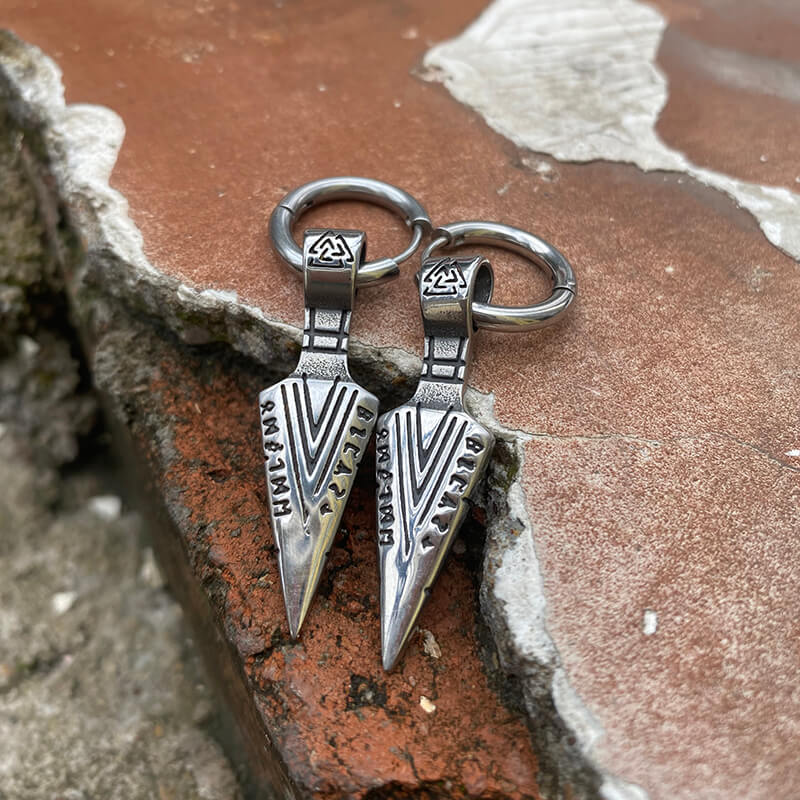 Pendientes de acero inoxidable con punta de lanza vikinga Valknut