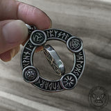 Viking Symbols Runes Vegvisir Stainless Steel Rotatable Pendant